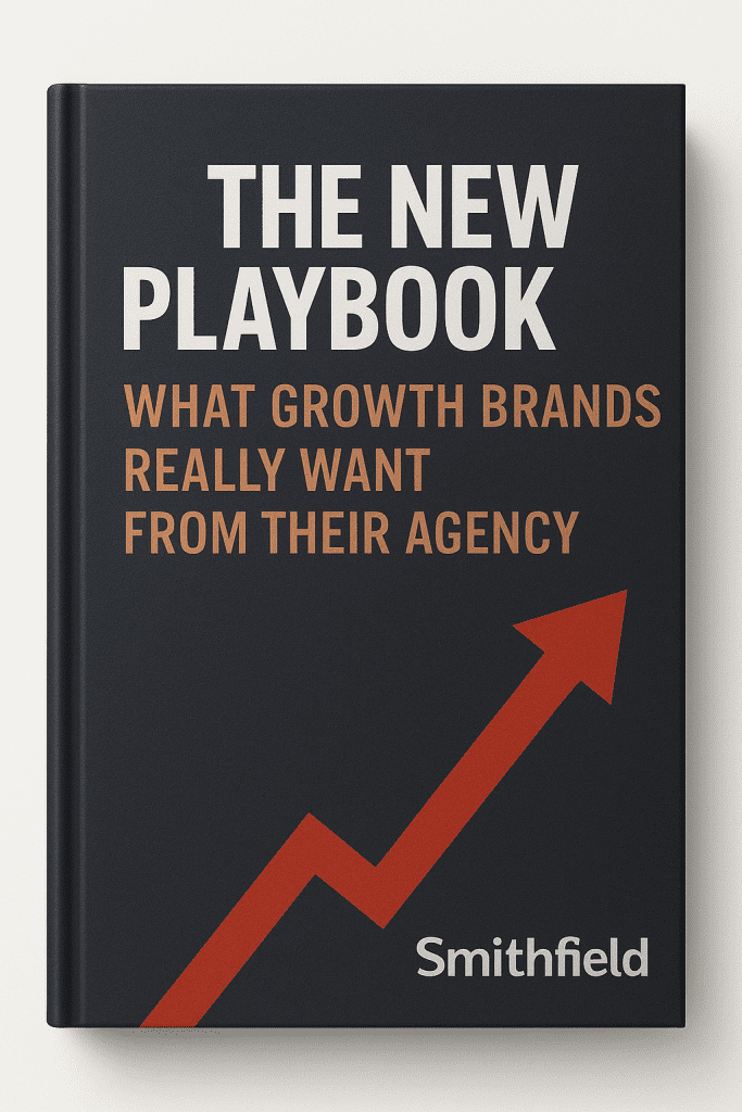 An image of a book with the title: "The New Playbook: What Growth Brands Really Want From Their Agency"
